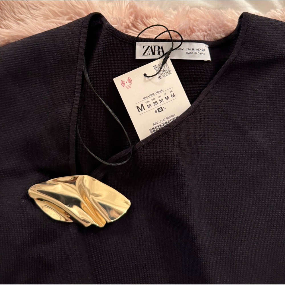 Zara Black Blouse with Gold Detail